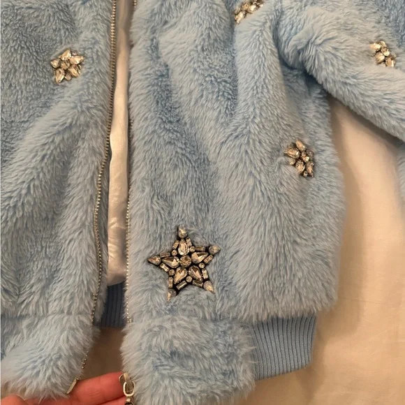 Lola + The Boys Sky Blue Fuzzy Jacket